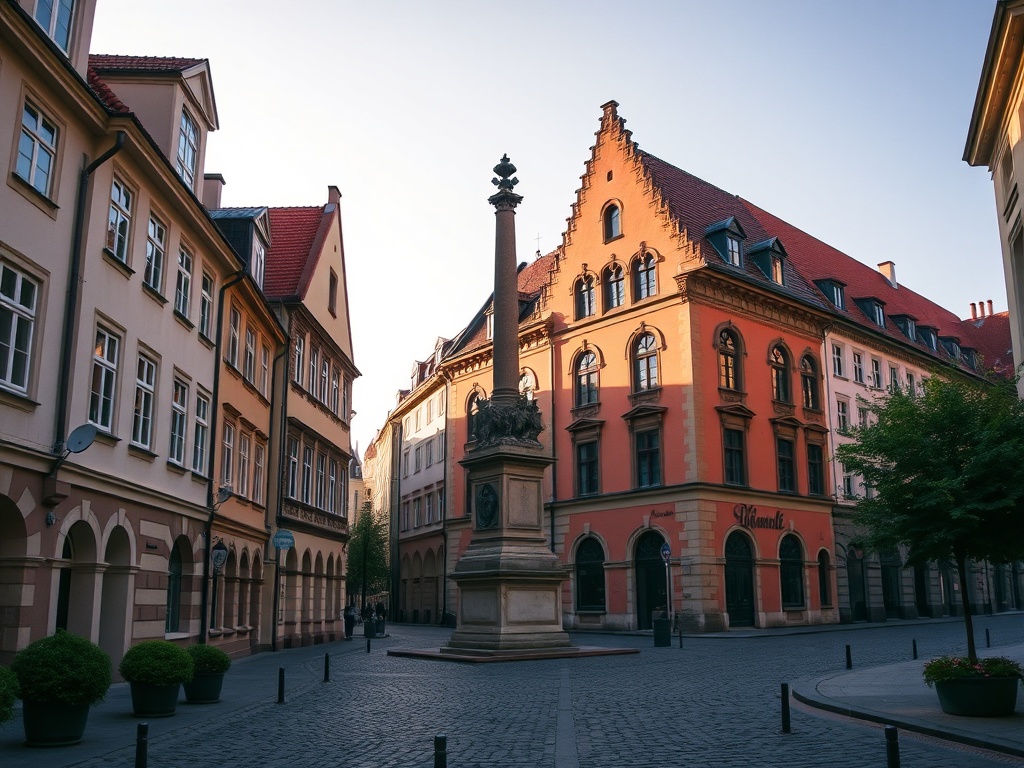 Widok na panoramę miasta Bieruń z charakterystycznymi elementami przemysłowymi i zielonymi terenami.